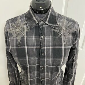 Roar Black and Gray Plaid Shirt with Embroidery